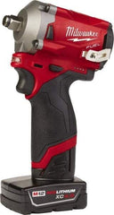 Milwaukee Tool - 1/2" Drive 12 Volt Pistol Grip Cordless Impact Wrench & Ratchet - 2,700 RPM, 0 to 3,200 BPM, 250 Ft/Lb Torque, 2 Lithium-Ion Batteries Included - Caliber Tooling