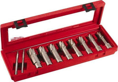 Milwaukee Tool - 8 Piece, 9/16 to 1-1/16" Cutter Diam, 2" Cutting Depth, Carbide-Tipped Annular Cutter Set - 9/16, 5/8, 11/16, 3/4, 13/16, 7/8, 15/16, 1-1/16" Cutter Diam - Caliber Tooling