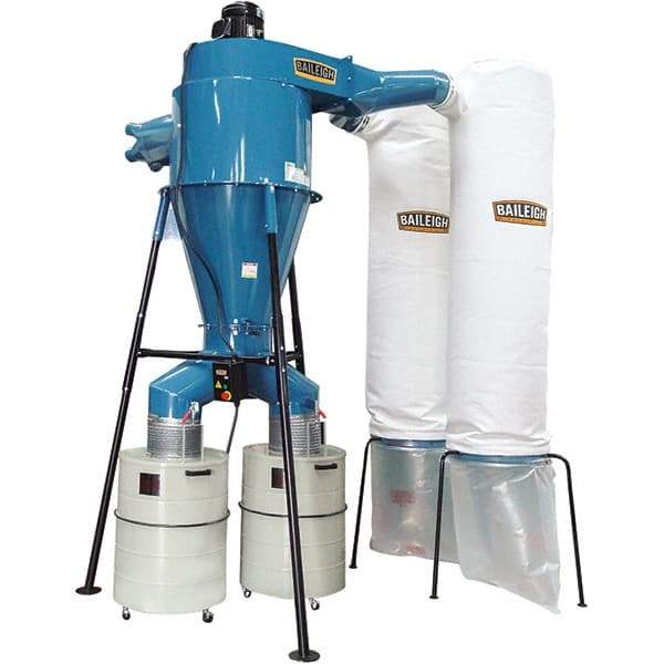 Baileigh - 1µm, 440 Volt Pedestal Mount Dust Collector - 85" Long x 65" Deep x 148" High, 4" Connection Diam, 6,000 CFM Air Flow, 17" Static Pressure Water Level - Caliber Tooling