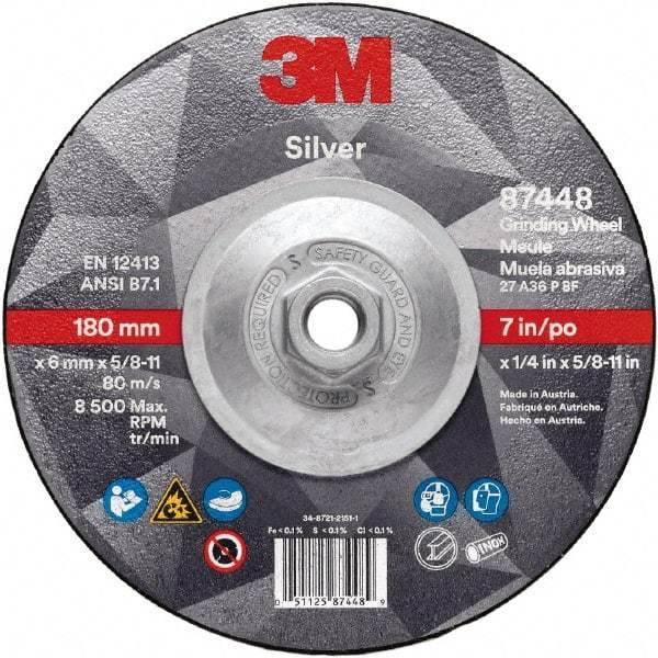 3M - Depressed-Center Wheels Wheel Diameter (Inch): 7 Wheel Thickness (Decimal Inch): 0.2500 - Caliber Tooling