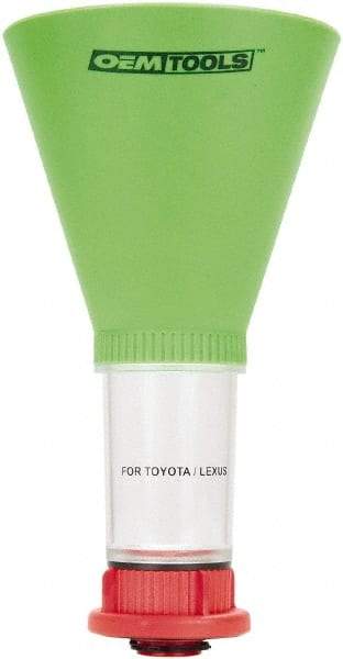 OEM Tools - 16 oz Capacity Plastic Funnel - 5" Mouth OD, 3-3/4" Straight Spout, Green, Clear & Red - Caliber Tooling