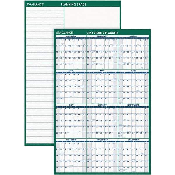 AT-A-GLANCE - 1 Sheet, 32 x 48", Erasable Wall Calendar - Green & White - Caliber Tooling