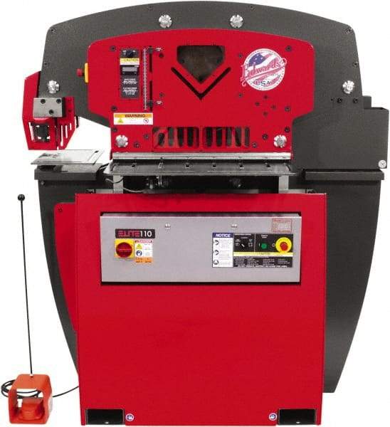 Edwards Manufacturing - 11-3/4" Throat Depth, 110 Ton Punch Pressure, 1-3/8" in 1" Punch Capacity Ironworker - 7-1/2 hp, 3 Phase, 460 Volts, 57-1/4" Wide x 66-1/16" High x 42-3/8" Deep - Caliber Tooling