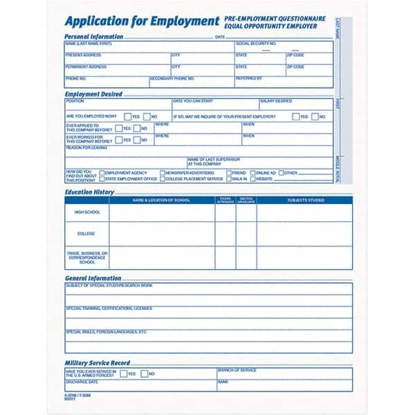 TOPS - 25 Sheet, 17 x 11", Employment Application Form - Purple & White - Caliber Tooling