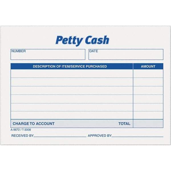 TOPS - 600 Sheet, 3-1/2 x 5", Petty Cash Slips - Blue & White - Caliber Tooling