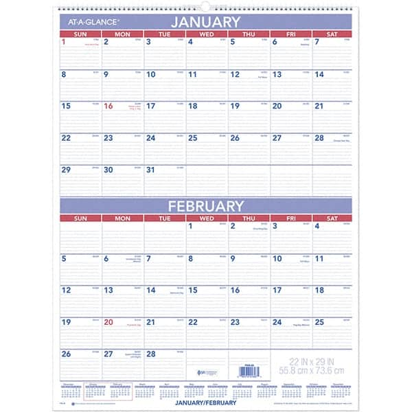 AT-A-GLANCE - 6 Sheet, 22 x 29", Wall Calendar - Blue & White - Caliber Tooling