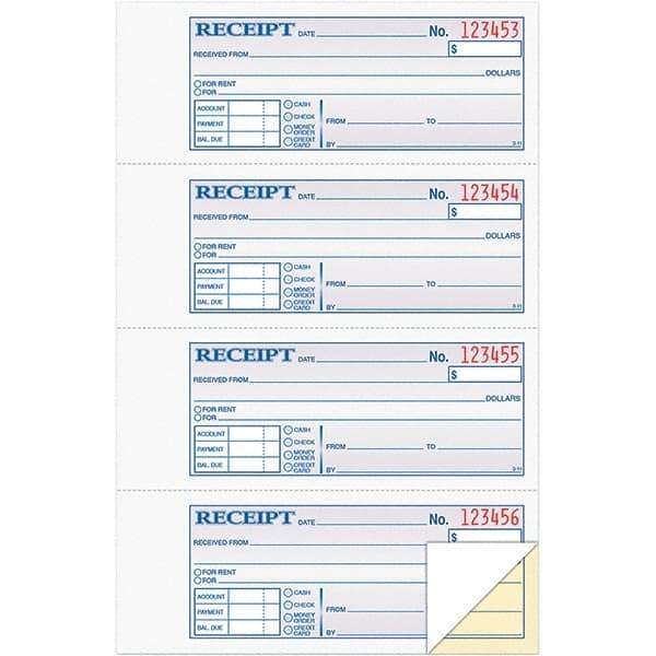 TOPS - 200 Sheet, 7-1/8 x 2-3/4", Receipt Book - Blue, White & Yellow - Caliber Tooling