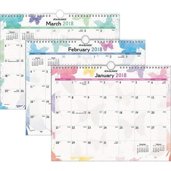 AT-A-GLANCE - 12 Sheet, 15 x 12", Wall Calendar - Watercolors - Caliber Tooling