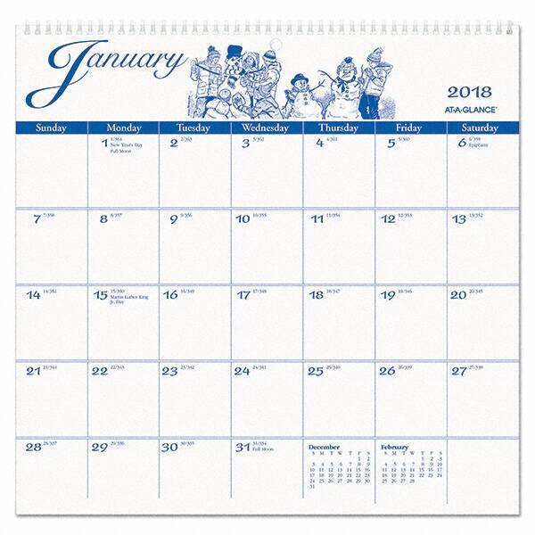 AT-A-GLANCE - 12 Sheet, 12 x 11-3/4", Wall Calendar - White - Caliber Tooling