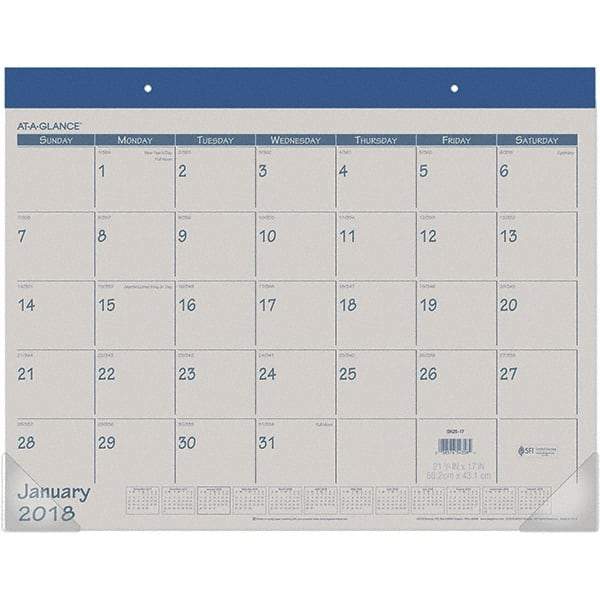 AT-A-GLANCE - 12 Sheet, 22 x 17", Desk Pad Calendar - Blue - Caliber Tooling