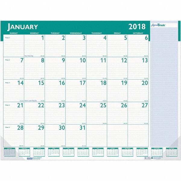 House of Doolittle - 12 Sheet, 22 x 17", Desk Pad Calendar - White & Teal - Caliber Tooling