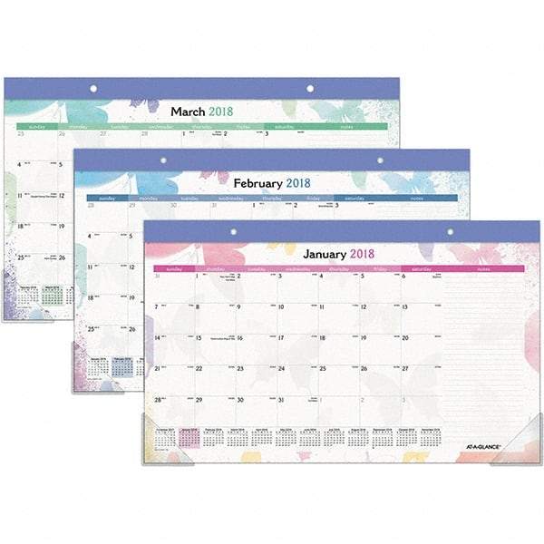 AT-A-GLANCE - 12 Sheet, 17-3/4 x 10-7/8", Desk Pad Calendar - Watercolors - Caliber Tooling