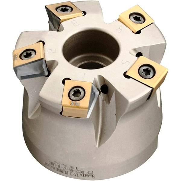 Iscar - 5 Inserts, 2" Cutter Diam, 0.071" Max Depth of Cut, Indexable High-Feed Face Mill - 3/4" Arbor Hole Diam, 1.57" High, FTP-LN10 Toolholder, LNHT 1006 Inserts, Series Helitang - Caliber Tooling