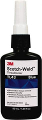 3M - 50 mL, Blue, Medium Strength Liquid Threadlocker - Series TL43, 24 hr Full Cure Time - Caliber Tooling