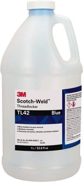 3M - 1 L, Blue, Medium Strength Liquid Threadlocker - Series TL42, 24 hr Full Cure Time - Caliber Tooling