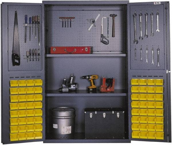 Valley Craft - 2 Shelf 64 Bin Pegboard Storage Cabinet - Steel, 48" Wide x 24" Deep x 78" High, Gray - Caliber Tooling