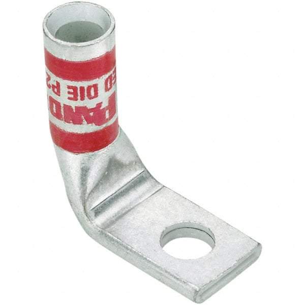 Panduit - 6 AWG Noninsulated Compression Connection Right Angle Ring Terminal - 1/4" Stud, 1.03" OAL x 0.48" Wide, Tin Plated Copper Contact - Caliber Tooling