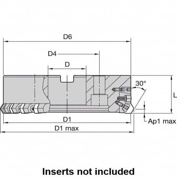 Kennametal - 5" Cut Diam, 1-1/2" Arbor Hole, 8mm Max Depth of Cut, 30° Indexable Chamfer & Angle Face Mill - 15 Inserts, HNGX 0905... Insert, Right Hand Cut, 15 Flutes, Series HexaCut - Caliber Tooling