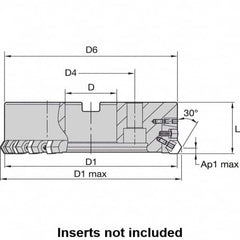 Kennametal - 88.65mm Cut Diam, 1" Arbor Hole, 8mm Max Depth of Cut, 30° Indexable Chamfer & Angle Face Mill - 8 Inserts, HNGX 0905... Insert, Right Hand Cut, 8 Flutes, Series HexaCut - Caliber Tooling