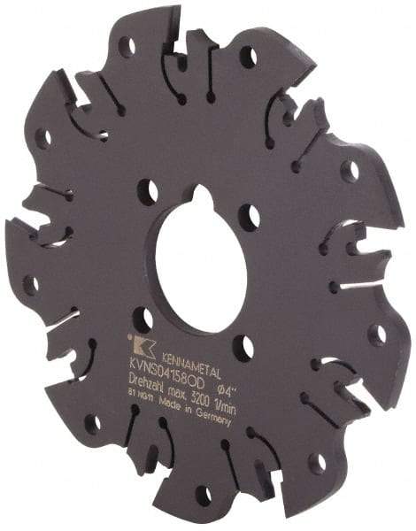 Kennametal - Arbor Hole Connection, 0.164" Cutting Width, 1-1/16" Depth of Cut, 4" Cutter Diam, 1" Hole Diam, 9 Tooth Indexable Slotting Cutter - KVNS Toolholder, OD 4158.. Insert - Caliber Tooling