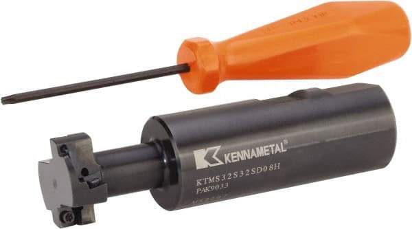 Kennametal - 1.2598" Cutting Diam x 0.5512" Cutting Width, 4 Cutter Inserts, 1.2598" Shank Diam, Indexable T-Slot Cutter - Insert Style SDMT 080308EGG, 4.7244" OAL, 2 Flutes - Caliber Tooling