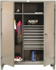 Strong Hold - 3 Shelf 7 Bin Combination Storage Cabinet - Steel, 60" Wide x 24" Deep x 78" High, Dark Gray - Caliber Tooling