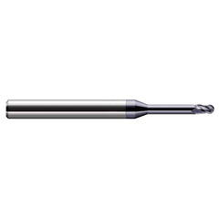 Ball End Mill: 0.06″ Dia, 0.09″ LOC, 3 Flute, Solid Carbide 2-1/2″ OAL, 1/8″ Shank Dia, 30 ° Helix, AlTiN Coated, Single End