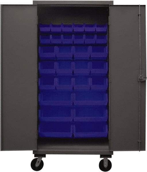 Durham - 30 Bin Mobile Storage Cabinet - Steel, 36" Wide x 24" Deep x 80" High, Yellow - Caliber Tooling