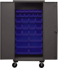 Durham - 30 Bin Mobile Storage Cabinet - Steel, 36" Wide x 24" Deep x 80" High, Yellow - Caliber Tooling