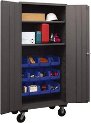 Durham - 2 Shelf 12 Bin Mobile Storage Cabinet - Steel, 36" Wide x 24" Deep x 80" High, Blue - Caliber Tooling