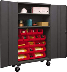 Durham - 2 Shelf 18 Bin Mobile Storage Cabinet - Steel, 48" Wide x 24" Deep x 80" High, Red - Caliber Tooling