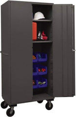 Durham - 2 Shelf 12 Bin Mobile Storage Cabinet - Steel, 36" Wide x 24" Deep x 80" High, Blue - Caliber Tooling