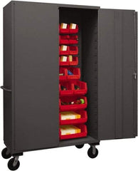 Durham - 42 Bin Mobile Storage Cabinet - Steel, 48" Wide x 24" Deep x 80" High, Red - Caliber Tooling