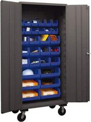 Durham - 30 Bin Mobile Storage Cabinet - Steel, 36" Wide x 24" Deep x 80" High, Blue - Caliber Tooling