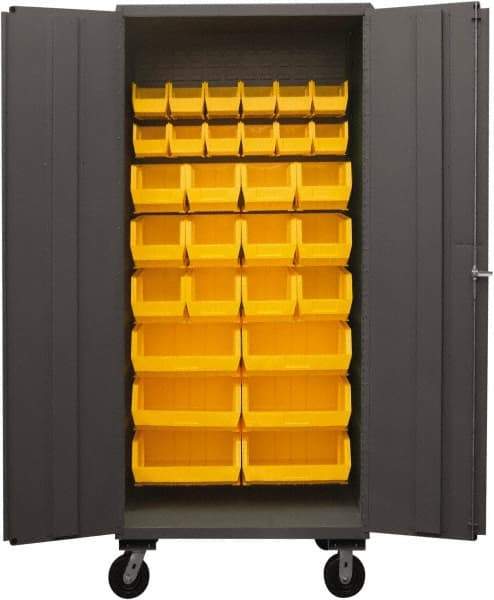 Durham - 30 Bin Mobile Storage Cabinet - Steel, 36" Wide x 24" Deep x 80" High, Yellow - Caliber Tooling