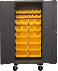 Durham - 30 Bin Mobile Storage Cabinet - Steel, 36" Wide x 24" Deep x 80" High, Yellow - Caliber Tooling