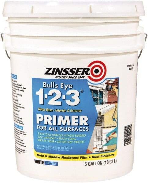 Rust-Oleum - 5 Gal White Water-Based Acrylic Enamel Primer - 450 Sq Ft Coverage, 86 gL Content, Quick Drying, Interior/Exterior - Caliber Tooling