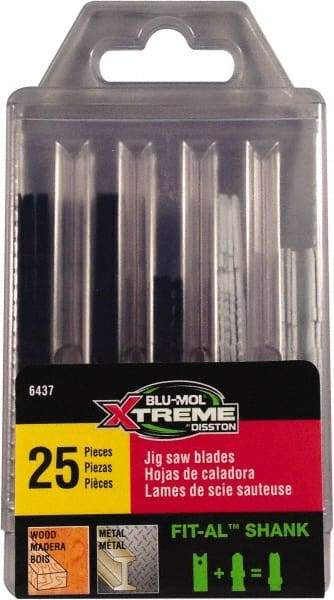 Disston - 25 Piece, 2-3/4" to 3-1/2" Long, 6 to 18 Teeth per Inch, Carbon and Bi-Metal Jig Saw Blade Set - Toothed Edge, U-Shank - Caliber Tooling