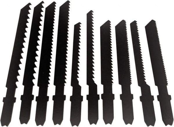 Disston - 7 Piece, 3" to 3-1/2" Long, 6 to 24 Teeth per Inch, Bi-Metal Jig Saw Blade Set - Toothed Edge, U-Shank - Caliber Tooling