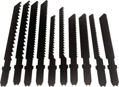 Disston - 10 Piece, 2-3/4" to 3-1/2" Long, 6 to 14 Teeth per Inch, High Speed Steel and Carbon Jig Saw Blade Set - Toothed Edge, U-Shank - Caliber Tooling