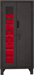 Durham - 30 Bin Locking Storage Cabinet - Steel, 36" Wide x 24" Deep x 78" High, Red - Caliber Tooling