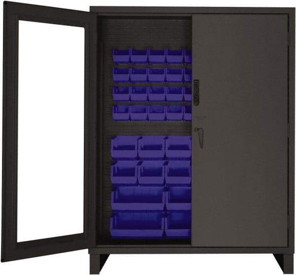 Durham - 54 Bin Locking Storage Cabinet - Steel, 60" Wide x 24" Deep x 78" High, Blue - Caliber Tooling