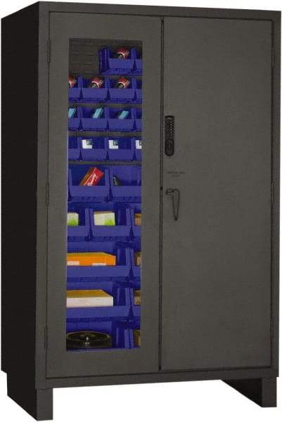 Durham - 42 Bin Locking Storage Cabinet - Steel, 48" Wide x 24" Deep x 78" High, Blue - Caliber Tooling