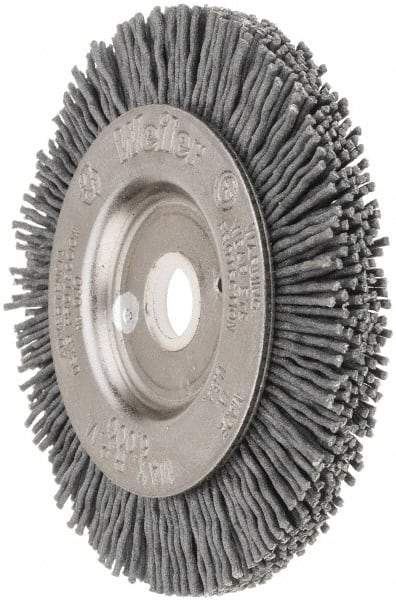 Weiler - 3" OD, 1/2" Arbor Hole, Crimped Nylon Wheel Brush - 3/8" Face Width, 1/2" Trim Length, 0.035" Filament Diam, 6,000 RPM - Caliber Tooling