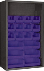 Durham - 18 Bin Enclosed Shelving - 36 Inch Overall Width x 18 Inch Overall Depth x 60 Inch Overall Height, Blue Polyethylene Bins - Caliber Tooling