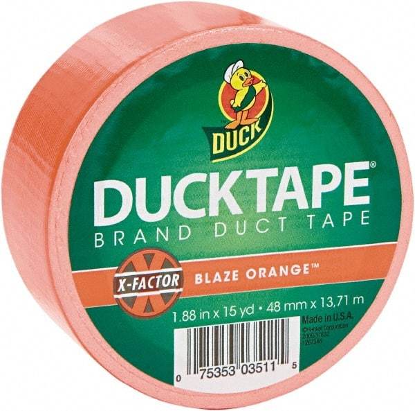 Duck - 1-7/8" x 15 Yds Orange Duct Tape - 9 mil, Rubber Adhesive, Vinyl Backing, 22 Lb/ln Tensile Strength, Series DUC - Caliber Tooling