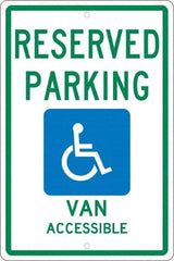 NMC - "Reserved Parking Van Accessible", "Handicap Symbol", 12" Wide x 18" High, Aluminum ADA Signs - 0.063" Thick, Green & Blue on White, Rectangle, Post Mount - Caliber Tooling