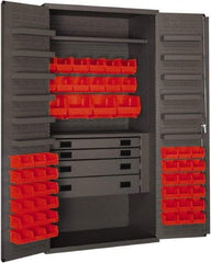 Durham - 2 Shelf 52 Bin Storage Cabinet - Steel, 36" Wide x 24" Deep x 72" High, Red - Caliber Tooling