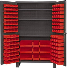 Durham - 3 Shelf 137 Bin Storage Cabinet - Steel, 48" Wide x 24" Deep x 78" High, Red - Caliber Tooling