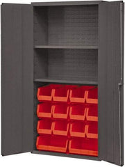 Durham - 2 Shelf 14 Bin Storage Cabinet - Steel, 36" Wide x 18" Deep x 72" High, Red - Caliber Tooling